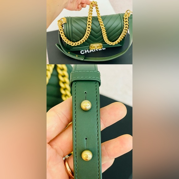 ❤️Used Chanel Boy 10 Chevron lamp skin, color green with gold hardware - Picture 14 of 16